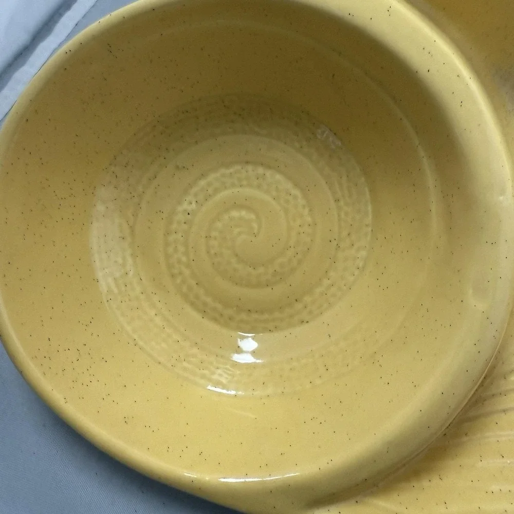 MCM California Pottery WINGS Appetizer Set Chip & Dip Yellow with Brown‎ Specks